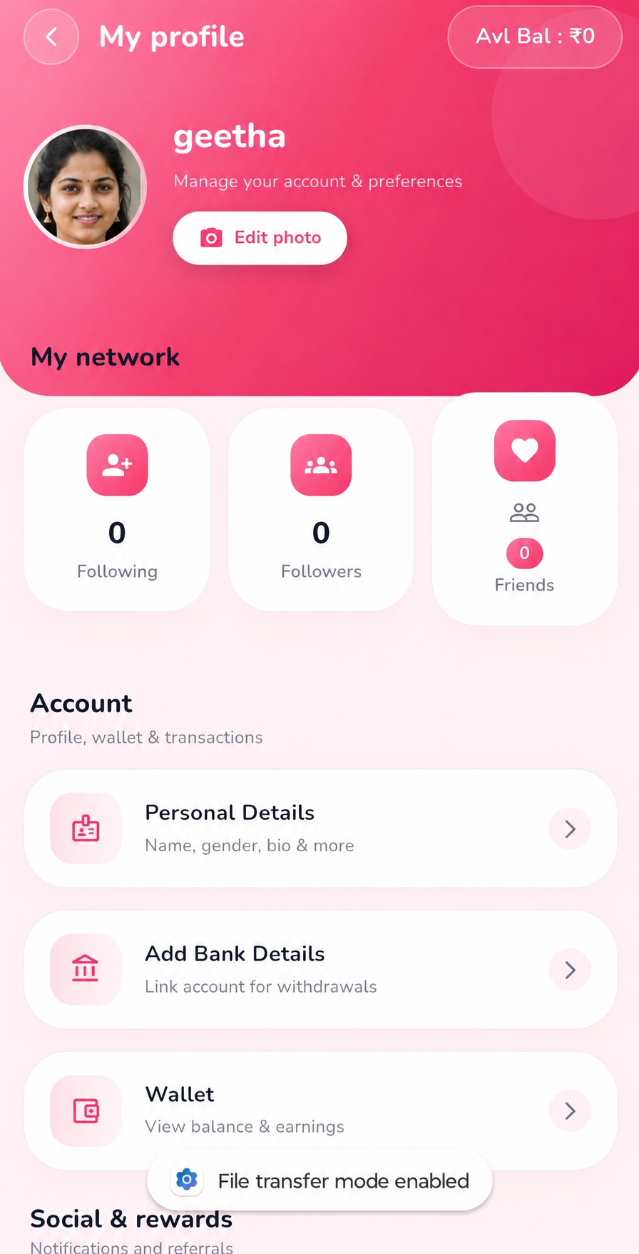 Talkoraa profile screen