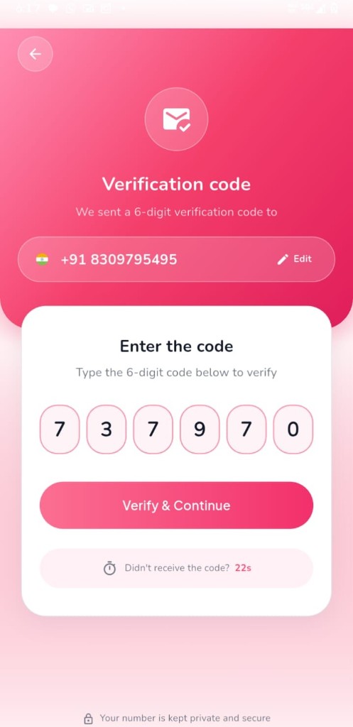 Talkoraa verification screen